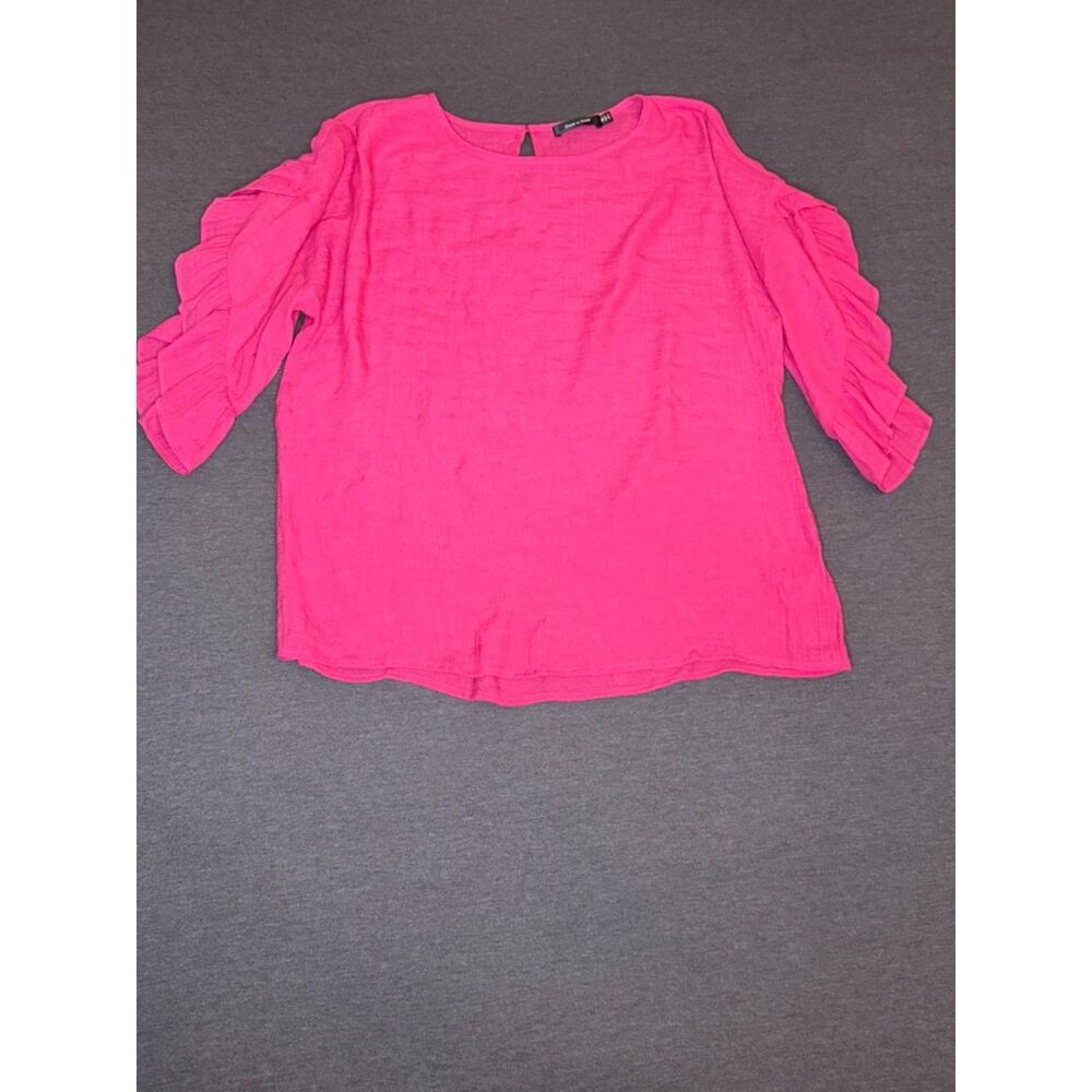 Doe & Rae Pink Ruffle Sleeve Blouse Medium Textured Boho Top Size Medium - Picture 8 of 13